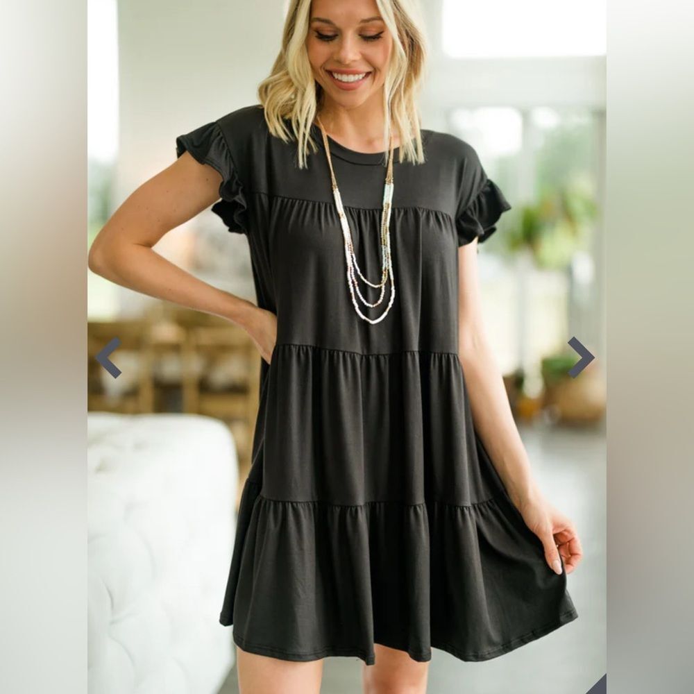 ALYA black tiered mini babydoll dress size small